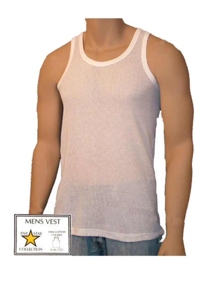 Mens Mesh Vests 100% Cotton White Airtex Singlet Underwear Pk of 1/3/6 All Sizes - Image 1 of 1