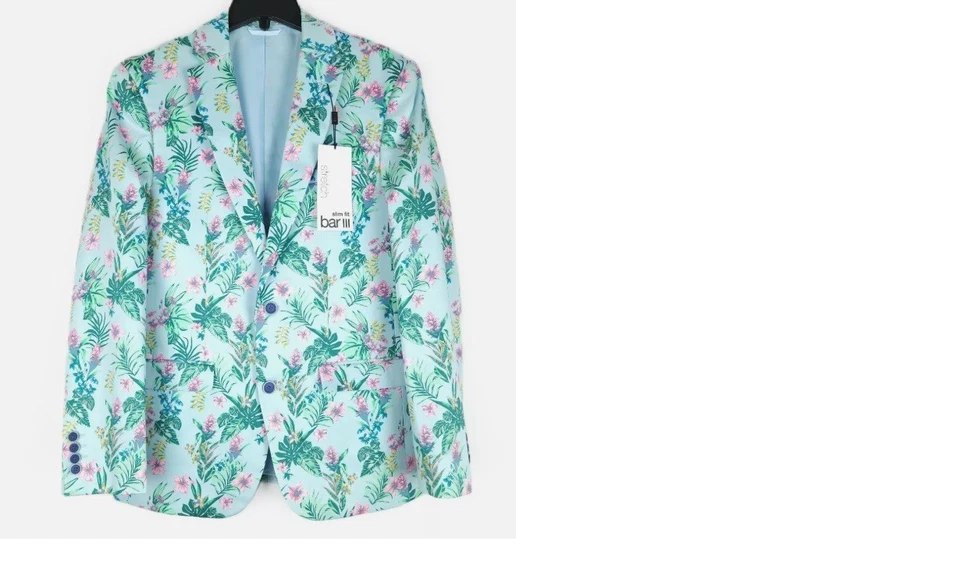 Chaqueta de traje Bar III para hombre ajustada con estampado floral (40R, azul/rosa) Foto 1 de 1