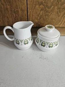 Noritake Palos Verde Creamer & Sugar Green Yellow Vintage MCM - Picture 1 of 4
