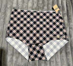 VICTORIA’S SECRET PINK NO SHOW BOYSHORT PANTY STRETCH TAUPE PLAID LARGE NEW TAGS - Picture 1 of 3