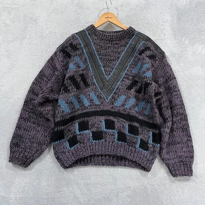 Suéter Vintage Escenas Callejeras Tejido Medio Años 90 Cuero Tejido Acento Púrpura Años 90 Foto 1 de 4