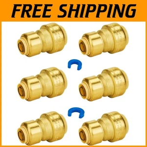 Push-to-Connect Coupling, Brass Material, 6 Pack - Picture 1 of 8
