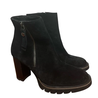 PAUL GREEN Sloane Lug Sole Bootie Black Suede PLATFORM Shoes Heeled Size 6 3.5 - Image 1 of 4