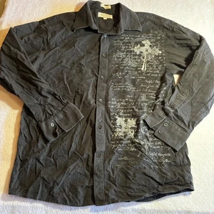 Eighty Eight Mens XL Button Down Shirt Long Sleeve Black Graphic Cross y2K - Picture 1 of 7