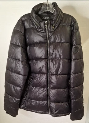 Guess Men's Size XXL Black Puffer Jacket Hidden Hood In Collar Coat - Image 1 of 4