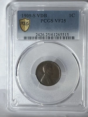 (Lot J) 1909-S-VDB Lincoln Wheat Cent, PCGS VF 25, Main Key Date! - Image 1 of 4