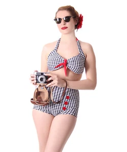 SugarShock Dorisa Pepita Houndstooth Rockabilly retro High Waist Bikini - Bild 1 von 6