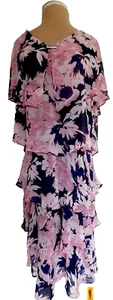 Nightingales Layered Ra Ra Style Floaty Dress Pink Navy V Neck Size 10 BNWT - Picture 1 of 4