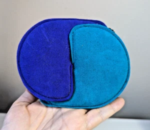 Vintage POP ART Wide Stretch Black Belt Interlocking Blue Suede Buckle SMALL 80s - Picture 1 of 14