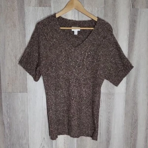 Loft Womens Small Wool Sweater Cable Knit Short Sleeve V Neck Long Casual - Picture 1 of 7