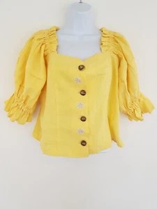 Vintage Shirt Blouse Yellow Size 16 18 Top Bavarian Oktoberfest Gypsy Button - Picture 1 of 11