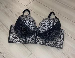 Cacique Boost Balconette Bra Longline Lined UW Animal Print Womens 44DD Black - Picture 1 of 7