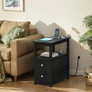 End Table with Charging Station,4-Tier Small Side Table for Small Spaces,Black - Picture 1 of 10
