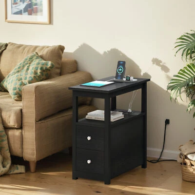 End Table with Charging Station,4-Tier Small Side Table for Small Spaces,Black - Image 1 of 4