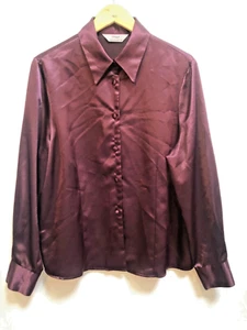 TARGET 90s Shirt M L Womens Deep Purple Burgundy Silky Collared Minimalist - Picture 1 of 10