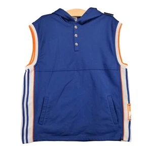 Adidas Men's Youth Hooded Henley Vest XL Sleeveless Blue Pockets - Picture 1 of 12