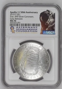 2019-P $1 Silver Commem Apollo 11 50th Anniv Early Releases NGC MS 70 - Picture 1 of 2