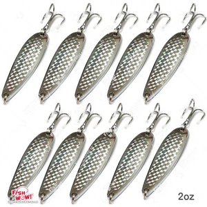 10pcs 2oz Fish WOW! Spoon Jig Treble Hook Trolling Flutter Casting Silver tape - Picture 1 of 7