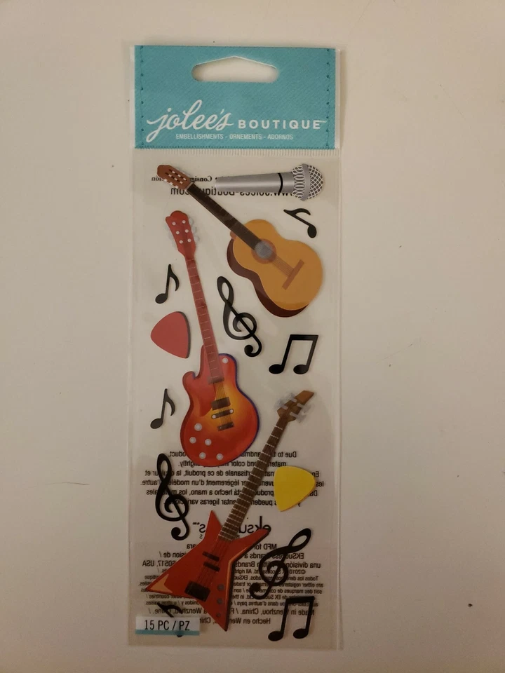 Jolees Boutique scrapbooking stickers Guitars and Music Notes microphone - Image 1 of 1