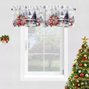 Valance Curtains for Kitchen Window Red Truck Snowman Snowflakes Farmhouse Ch... - Picture 1 of 6