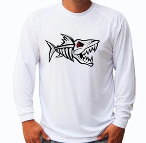 Fischschädel Skelett Langarm Mikrofaser Performance UPF 30 T-Shirt Angeln - Bild 1 von 1