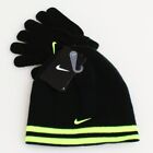 Nike Reversible Black & Volt Knit Beanie & Stretch Gloves Youth Boy's 8-20 NWT
