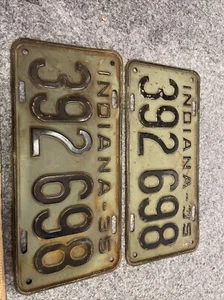 Indiana 1935 License Plate Pair 392 698 Original Paint Nice Condition - Picture 1 of 2