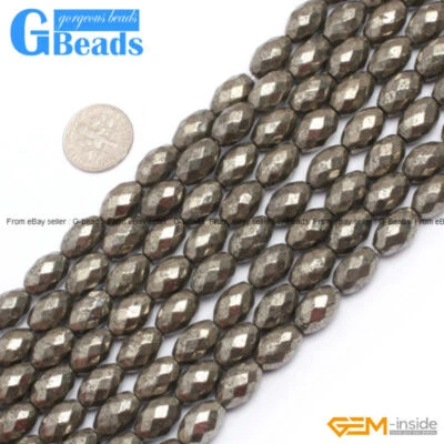 Cuentas facetadas poligonales oviales de piedras preciosas de pirita gris plata para hacer joyas Foto 1 de 4