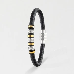 KUVARS | Lederarmband "Electrum" Herren Edelstahl Armband in Schwarz Gold Silber - Bild 1 von 9