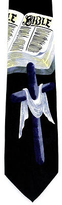 Corbata para hombre Biblia y Cruz religiosa cristiana Jesús Pascua corbata negra Foto 1 de 2