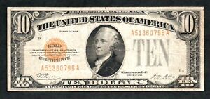 Us 1928 circulated $10 Dollar Gold Certificate