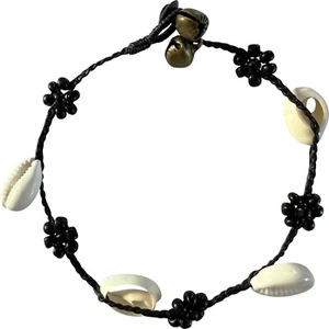 Black Beaded Shell Anklet Foot Chain Ankle Bracelet Womens Handmade Jewellery - Picture 1 of 2