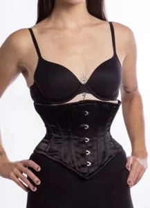 New Defective 201 Authentic Black Satin 26” Steel Boned Underbust Waspie Corset - Picture 1 of 3