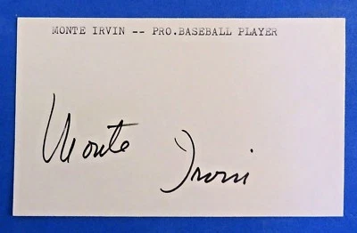 MONTE IRVIN SIGNED 3x5 INDEX CARD ~ JSA BASIC CERT ~ NY GIANTS - HOF - D 2016 - Image 1 of 2