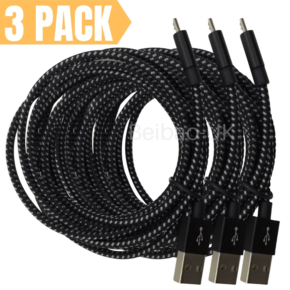 10FT Micro USB Cable 3 Pack Fast Charging Cord For Samsung Android Charger Cord - Image 1 of 4