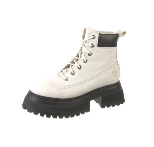 Timberland Sky Boots donna 8 bianco pelle plateau grosso combattimento stringati NUOVI