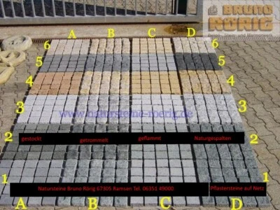 Pflastersteine Granit Basalt Pflaster Bogenpflaster auf Netz 50x50 cm geklebt - Bild 1 von 4