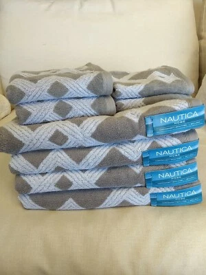 NAUTICA Narragansett 8-Piece Luxury Gray White Towel Set BATH/HAND/WASH Set  P17 - Image 1 of 4