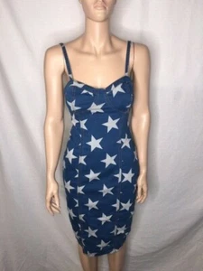 Junior's NWT Material Gril Star-Print Denim Midi Dress Blue - Picture 1 of 5