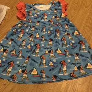 Moana Shirt Dress Size 5 / 6 Blue & Coral Orange Girls Top For Shorties Short - Picture 1 of 13