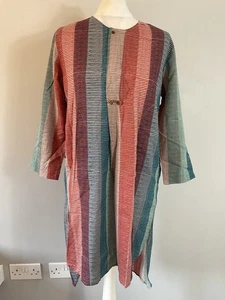 Anokhi feine Baumwolle mehrfarbig gestreift Tunika Longtop XS 6 8 Boho Hippie Urlaub - Bild 1 von 9
