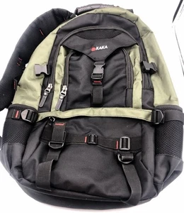 KAKA Backpack 2008 Style Black Hiking Travel Laptop Unisex Adults Green Black V - Picture 1 of 12