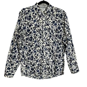 Duchamp London Shirt Mens Large 16 Slim Fit 42 Blue White Paisley Floral Print - Picture 1 of 10