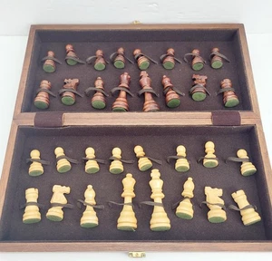 Vintage Wooden Chess Travel Set Wood Fold-Out Playing Board & Storage Complete - Picture 1 of 13