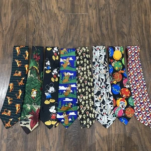 8 Vintage 90er Cartoon Krawatten Looney Toons Disney Mickey TAZ Snoopy Tigger Bugs Yogi - Bild 1 von 23