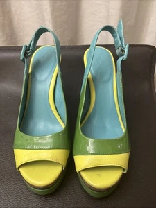 BODEN VTG Women 13 Going on 30 Core Wedge Slingback Multicolor Shoes AR432 SZ 38 - Picture 1 of 13