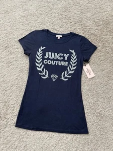 NWT Juicy Couture Y2K Womens T-Shirt Short Sleeve JC Logo Navy/Silver Size XS - Picture 1 of 9