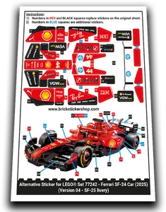 Alternative Stickers for Set 77242 - Ferrari SF-24 Car (Version 4) - Picture 1 of 2