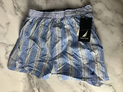 Boxers para hombre Nautica 100 % algodón a rayas azules talla pequeña Foto 1 de 3