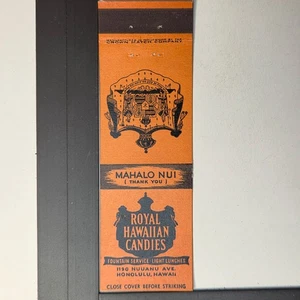 Royal Hawaiian Candies Honolulu 1950s Vintage Orange Design Matchbook - Picture 1 of 3